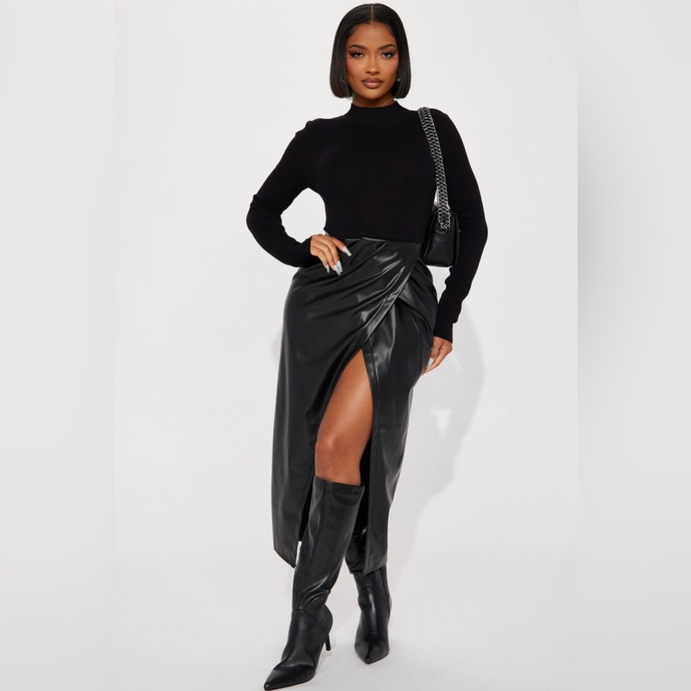 NWT- Fashion Nova- Willow Faux Leather Maxi Dress - Black